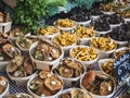 Mushroom in Basket Fresh vegetable stall Organic Farm product sell in Food market Gourmet travel Royalty Free Stock Photo