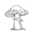 Mushroom black and white sketch cartoon doodle vector illustration Royalty Free Stock Photo