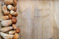 Mushroom Boletus over Wooden Background. Autumn Cep Mushrooms. Ceps Boletus edulis over Wooden Background  close up on wood rustic Royalty Free Stock Photo