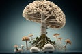 Mushroom Brain - The Natural Intelligence. Isolated with Backdrop A Generative AI Illustration