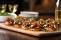 mushroom bruschetta on a diners table