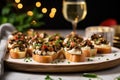 mushroom bruschetta shared on festive dinner table