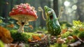 A mushroom busting out the worm dance while a zucchini awkwardly tries to keep up showing off their wild and wacky dance