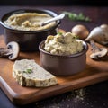 Mushroom butter for french toasts, bruschettas, steaks, butter board, burgers, sauce, close up. Creamy tasty mushroom butter with Royalty Free Stock Photo