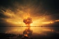 Mushroom cloud of exploding nuclera bomb.