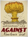 Mushroom Cloud in Retro Design for Day Against Nuclear Tests, Vector Illustration