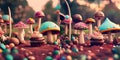 Mushroom confectionary sweet-tooth photorealistic grass lawn