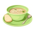 Mushroom cream soup in a green plate. Vector illustration. Royalty Free Stock Photo