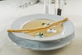 Mushroom cream soup with leaves Royalty Free Stock Photo