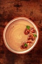 Mushroom cream soup, shot from above on a dark rustic wooden table Royalty Free Stock Photo