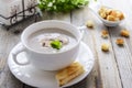 Mushroom cream soup and toast Royalty Free Stock Photo