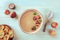 Mushroom cream soup with various mushrooms and toasted bread Royalty Free Stock Photo