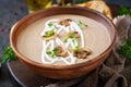 Mushroom cream soup. Vegan food. Dietary menu. Royalty Free Stock Photo