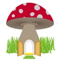 Mushroom with door open. Amanita House for a dwarf, Hobbit. Vect Royalty Free Stock Photo