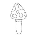 Mushroom with dots, Amanita poisonous, doodle style flat vector outline for coloring book