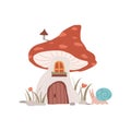 Mushroom fairy house of gnome or fairy, flat vector illustration isolated. Royalty Free Stock Photo