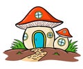 Mushroom fairy house handdrawn cartoon isolated on white Royalty Free Stock Photo