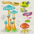 Mushroom fairy kingdom vector fantasy land illustration map builder