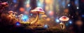 Mushroom. Fantasy Glowing Mushrooms in mystery dark forest close-up. Beautiful macro shot of magic mushroom, fungus Royalty Free Stock Photo