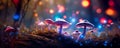 Mushroom. Fantasy Glowing Mushrooms in mystery dark forest close-up. Beautiful macro shot of magic mushroom, fungus Royalty Free Stock Photo