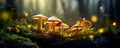 Mushroom. Fantasy Glowing Mushrooms in mystery dark forest close-up. Beautiful macro shot of magic mushroom, fungus Royalty Free Stock Photo