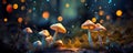 Mushroom. Fantasy Glowing Mushrooms in mystery dark forest close-up. Beautiful macro shot of magic mushroom, fungus Royalty Free Stock Photo