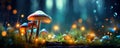 Mushroom. Fantasy Glowing Mushrooms in mystery dark forest close-up. Beautiful macro shot of magic mushroom, fungus Royalty Free Stock Photo