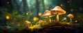 Mushroom. Fantasy Glowing Mushrooms in mystery dark forest close-up. Beautiful macro shot of magic mushroom, fungus Royalty Free Stock Photo