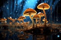 Mushroom. Fantasy Glowing Mushrooms in mystery dark forest close-up. Beautiful macro shot of magic mushroom, fungus Royalty Free Stock Photo