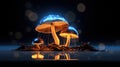 Mushroom. Fantasy Glowing Mushrooms in mystery dark forest close-up. Beautiful macro shot of magic mushroom, fungus Royalty Free Stock Photo