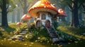 Mushroom fantasy house illustration, nature fairy home, fairy tale forest, magical, cottage, tree Royalty Free Stock Photo