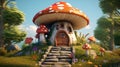 Mushroom fantasy house illustration, nature fairy home, fairy tale forest, magical, cottage, tree Royalty Free Stock Photo