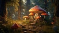 Mushroom fantasy house illustration, nature fairy home, fairy tale forest, magical, cottage, tree Royalty Free Stock Photo