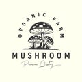 mushroom farm vintage logo vector template illustration design. champignon mushroom, organic product food logo concept Royalty Free Stock Photo