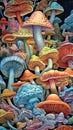 Mushroom forest. Colorful mushrooms background. Generative AI