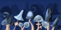 Mushroom forest on a dark background. Vector illustration of fairy mushrooms Royalty Free Stock Photo