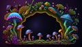 Mushroom forest frame on dark background. Vector cartoon illustration. Royalty Free Stock Photo