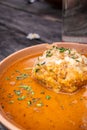 Mushroom goulash with bread dumpling and some parsley and chives Royalty Free Stock Photo