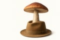 A mushroom growing from a felt hat. Space for text. Royalty Free Stock Photo