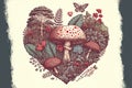 Mushroom Heart Every Mushroom. True love of mushrooms. Generative ai illustration for you web, valentine card orT-Shirt Design For