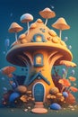 mushroom house illustration, created by generative Ai technology