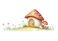 Mushroom house watercolor vector illustration. Royalty Free Stock Photo