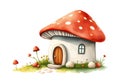 Mushroom house watercolor vector illustration. Royalty Free Stock Photo