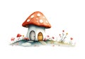 Mushroom house watercolor vector illustration. Royalty Free Stock Photo