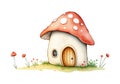 Mushroom house watercolor vector illustration. Royalty Free Stock Photo