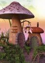 Fairytale mushroom houses with a flower. Royalty Free Stock Photo
