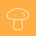 mushroom icon, single oblect, vector illustration, autumn season symbol, thick white line, orange background