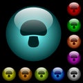 Mushroom icons in color illuminated glass buttons