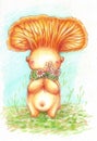 Mushroom illustration. Fox mushroom. Cute mushroom illustration. Traditional illustration. Collection of rainbow mushrooms.