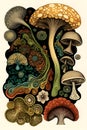 Mushroom illustration. Psychedelic hallucination. Vector illustration